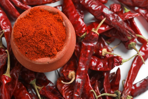 Red chilli powder with dried red chillies