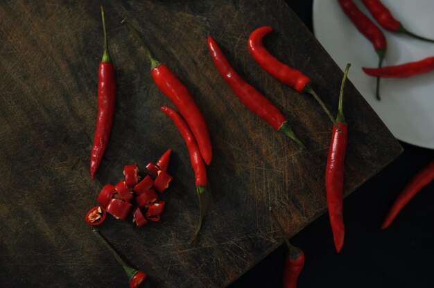 Red chilli on a wooden board