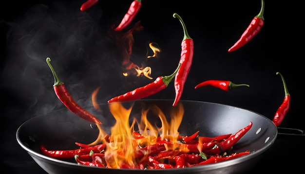 Red chilly peppers on flame