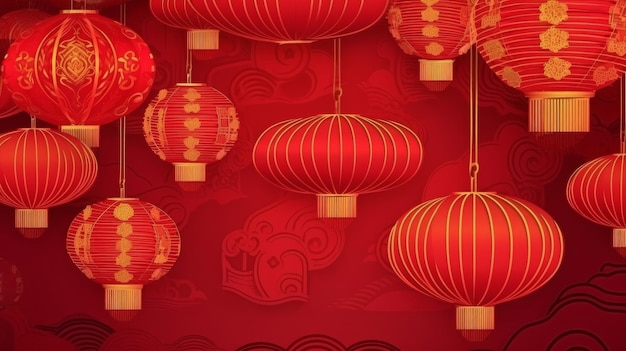 Red Chinese Background with Lanterns Illustration AI GenerativexA