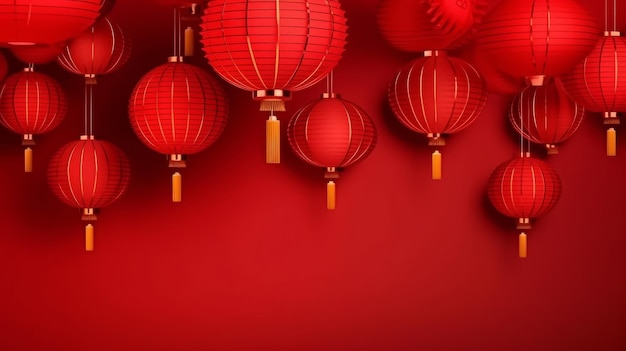 Red Chinese Background with Lanterns Illustration AI GenerativexA