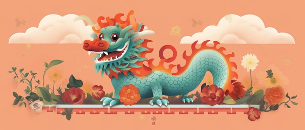 赤い中国のドラゴンが新年を祝う