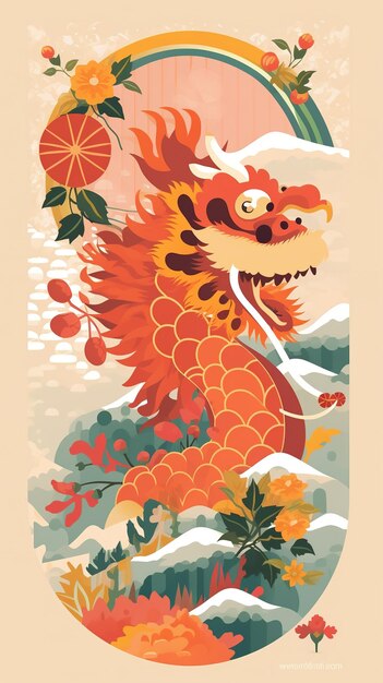 Red chinese dragon celebrating new year day