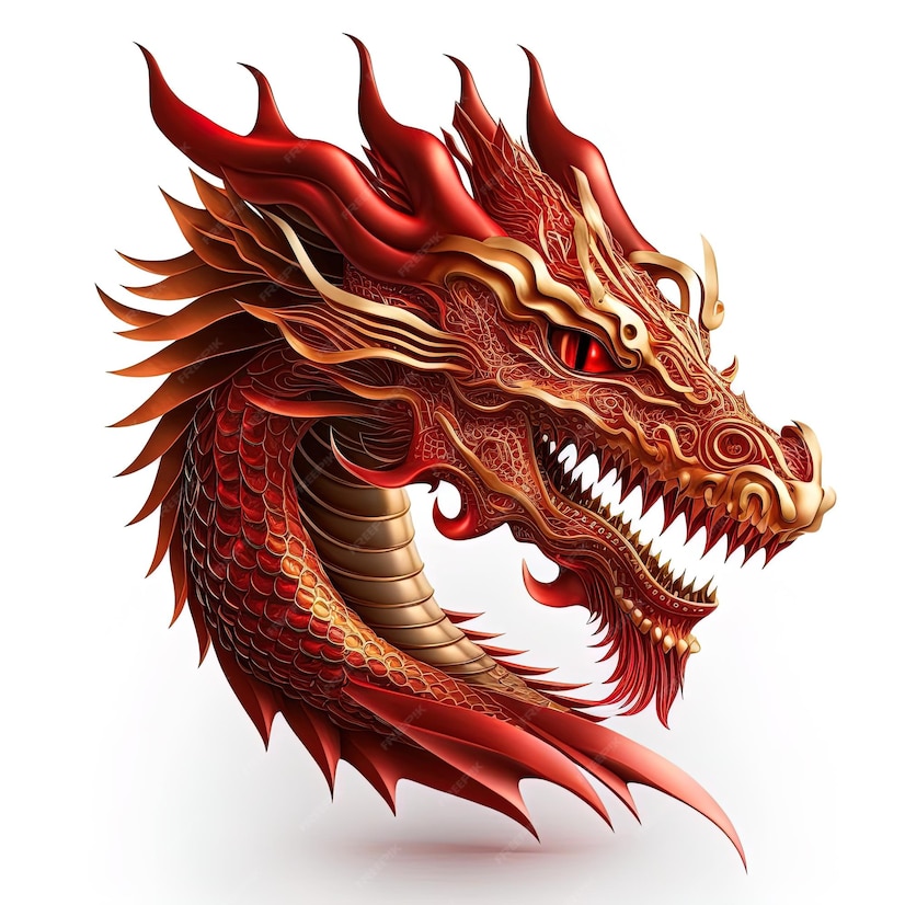 Premium Photo Red chinese dragon head closeup portrait bitmap