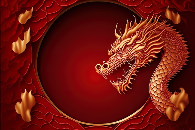 写真 赤の炎と円で赤い中国のドラゴン