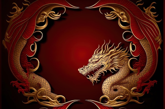 Photo red chinese dragon pattern on red background