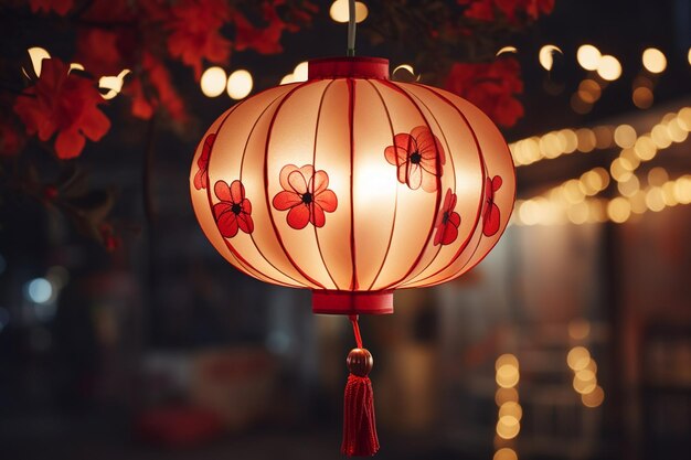 写真 中国の赤い夜のランタンはジェネレーティブaiで作成されました
