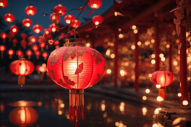 Red chinese lantern in midautumn festival ai generative