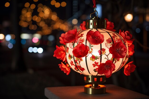 Red Chinese Lantern in Night created with Generative AI