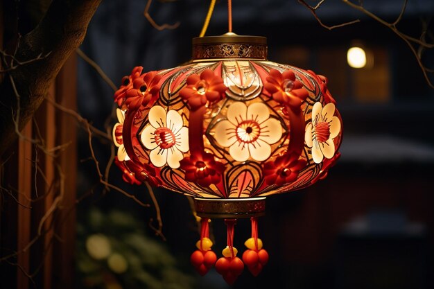 Red chinese lantern in night created with generative ai