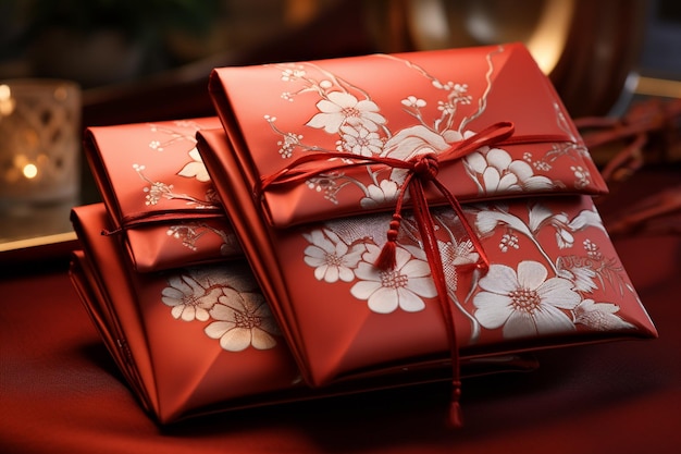 Фото Красный китайский новогодний конверт, созданный с помощью генеративного ии