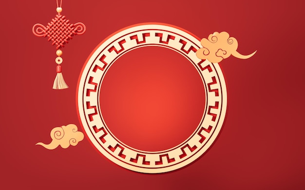 red chinese style background with auspicious clouds chinese knot 3d rendering