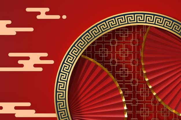 Red Chinese style fan traditional decoration 3d rendering
