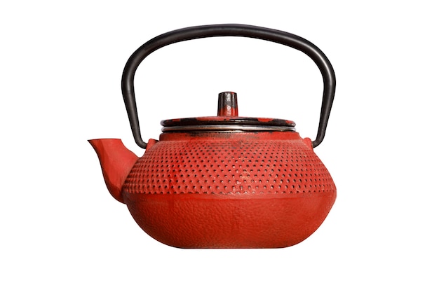 Red Chinese teapot isolated on white background. High quality photo