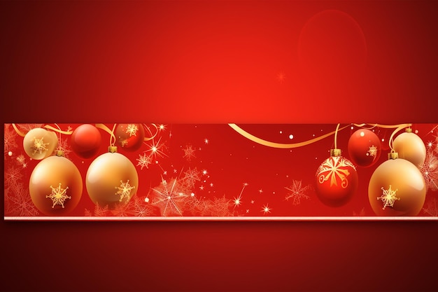 Photo red chriatmas banner with baubles and snowflake decoration