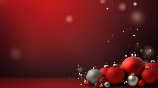 Red Christmas background with christmas red decorations and space for text
