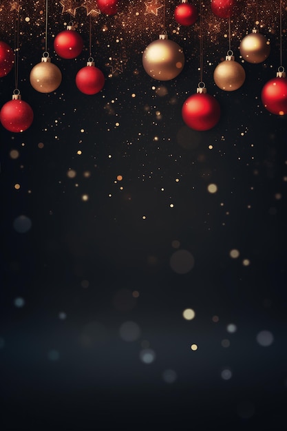 Red christmas background with golden and red baubles
