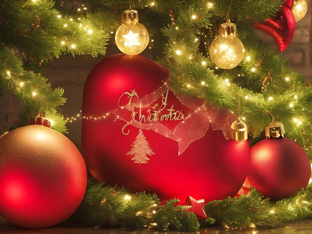 Red Christmas background with lights decoration
