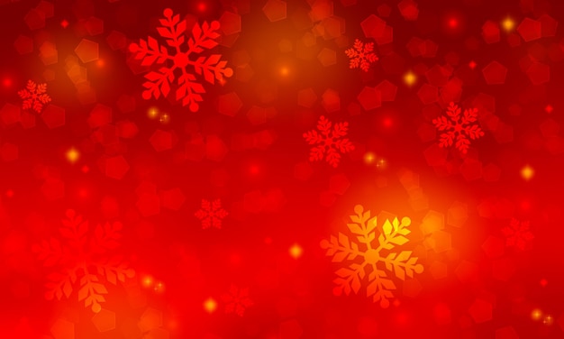 Red christmas background with lights and snowflakes