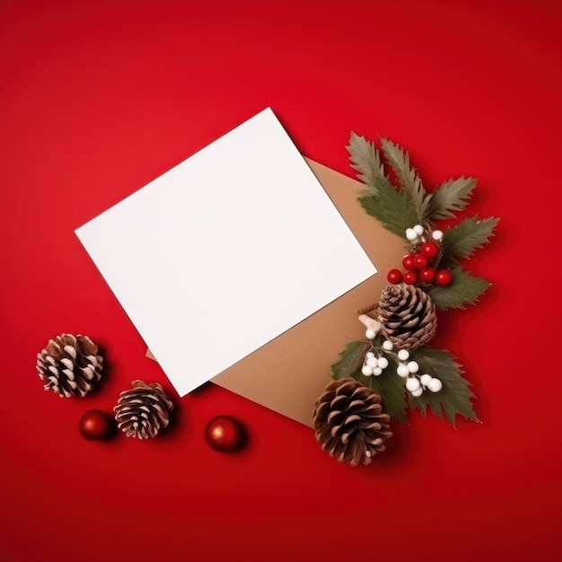 Red Christmas background with white paper card Illustration AI GenerativexA