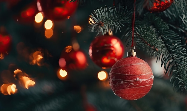 Red Christmas Ball on Bokeh Background