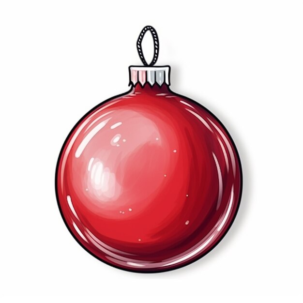 a red christmas ball hanging from a rope on a white background generative ai