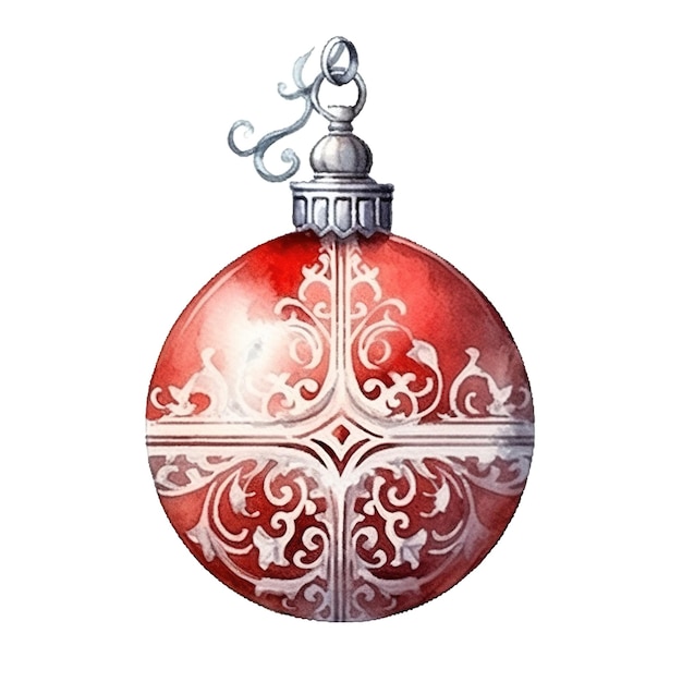 白い背景に分離されたお祭り模様の赤いクリスマス ボール