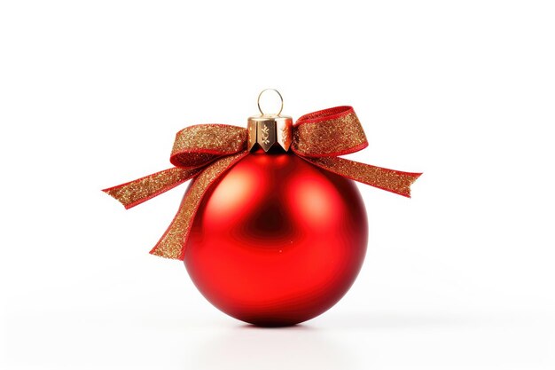 Red Christmas ball with red ribbon isolated on white background