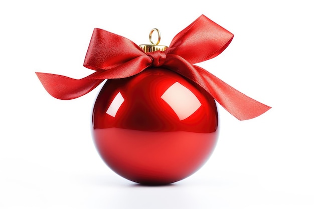 Red Christmas ball with red ribbon isolated on white background