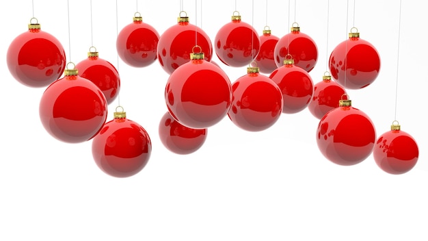 白い背景で隔離赤いクリスマスボール