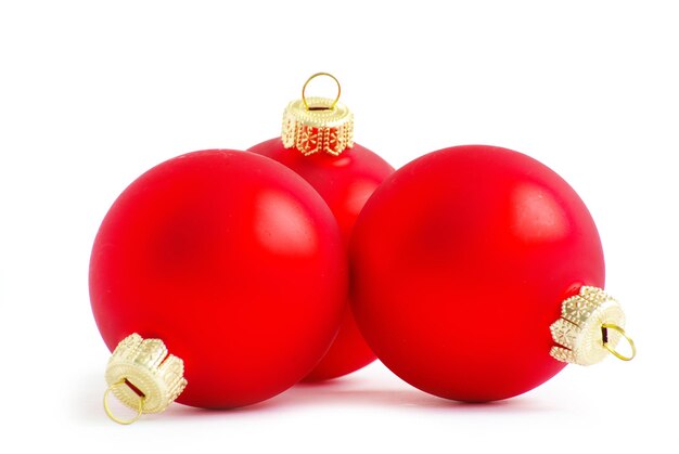 Red christmas balls isolated on a white