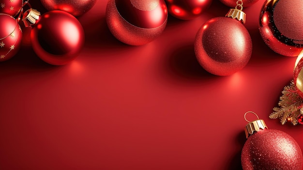 Red christmas balls on a red background