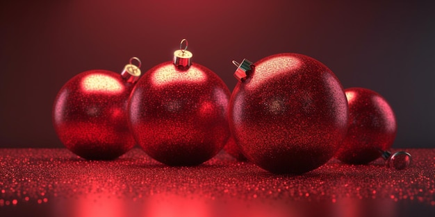 Red christmas balls on a red background