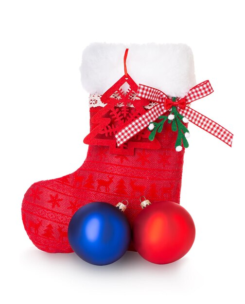 Red christmas boot on white background isolated