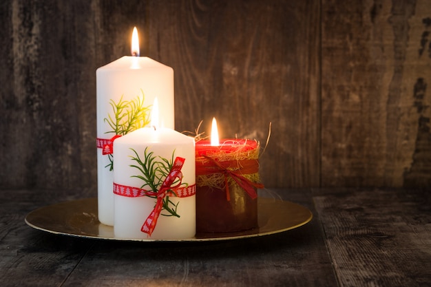 Red Christmas candle and Christmas ornaments