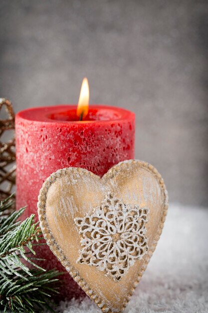 Red christmas candles and lights. Christmas background.