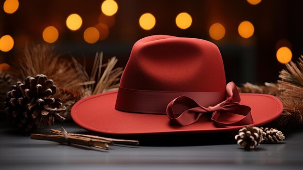Foto cappello rosso di natale con carta da parati sullo sfondo dello spazio di copia