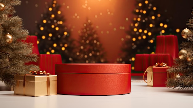 Red Christmas Luxury podium for display products