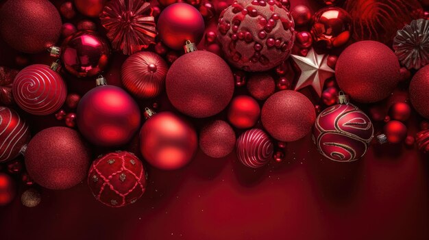 写真 赤い背景に赤いクリスマスの飾り