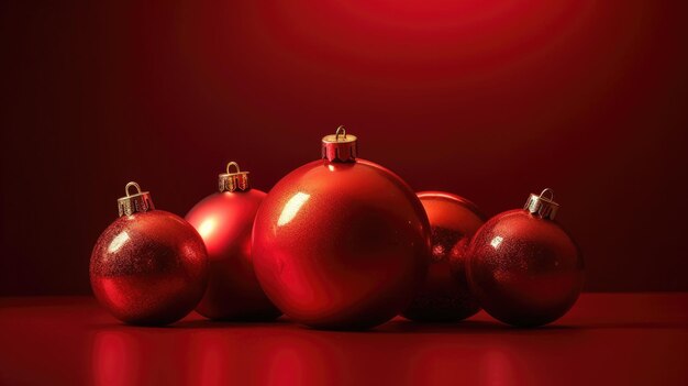 Red christmas ornaments on a red background