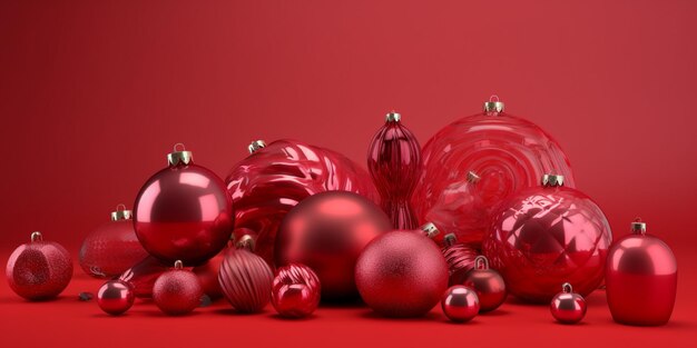 Red christmas ornaments on a red background