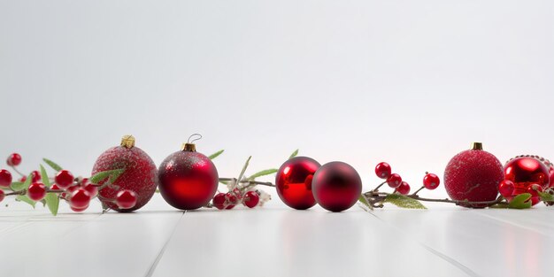 Red christmas ornaments on a white background