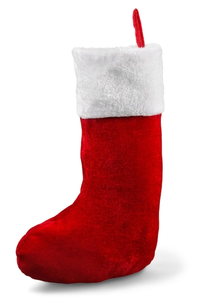 Red Christmas sock on background