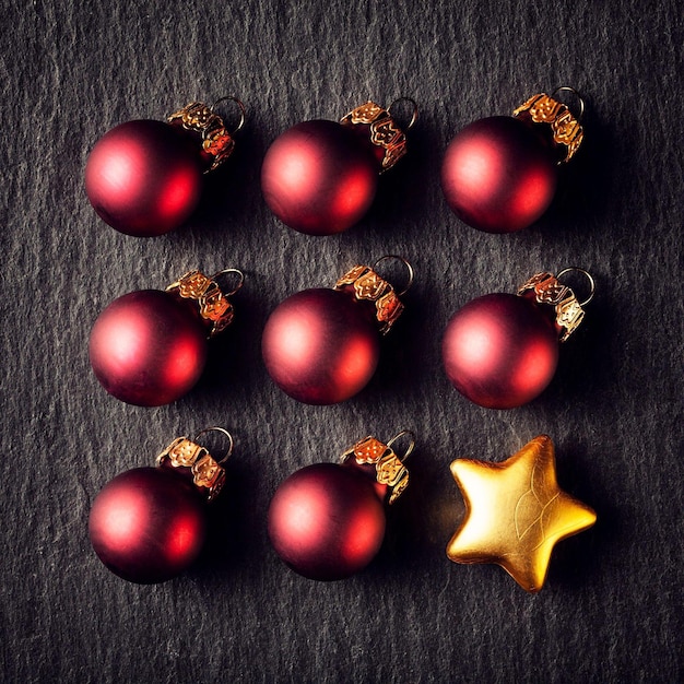 Red Christmas Square Gold Star Decoration Ornament Slate