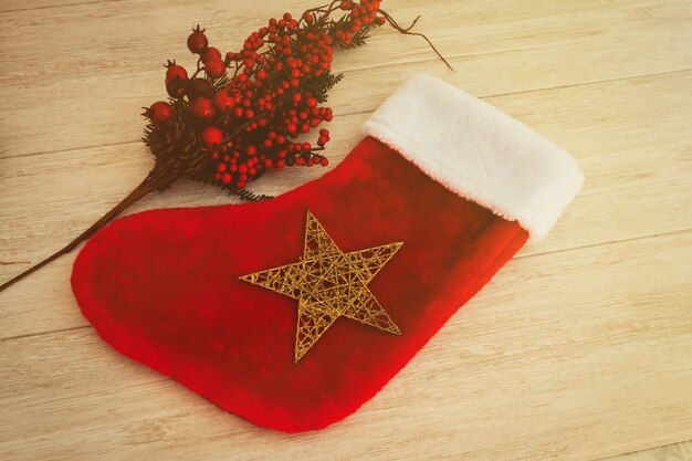 Red Christmas star and berries