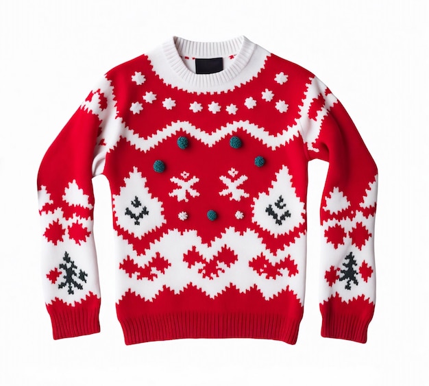 Foto pullover rosso di natale su sfondo bianco