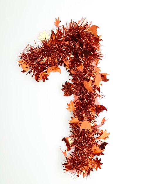 Red christmas tinsel with number