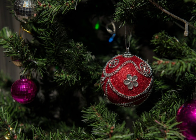 Red christmas toy on the christmas tree