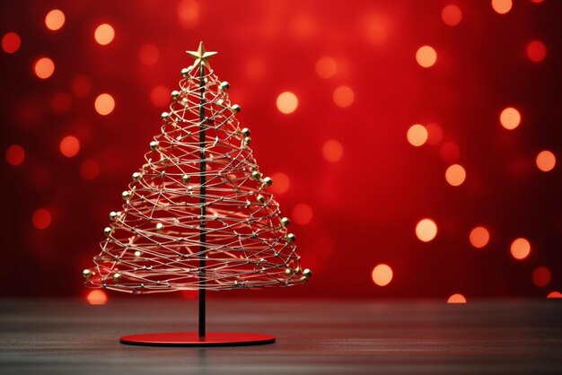 Foto albero di natale rosso realizzato con clip per carta e filo bokeh sfocato sullo sfondo spazio di copia