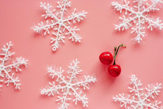 Red christmas tree in snow